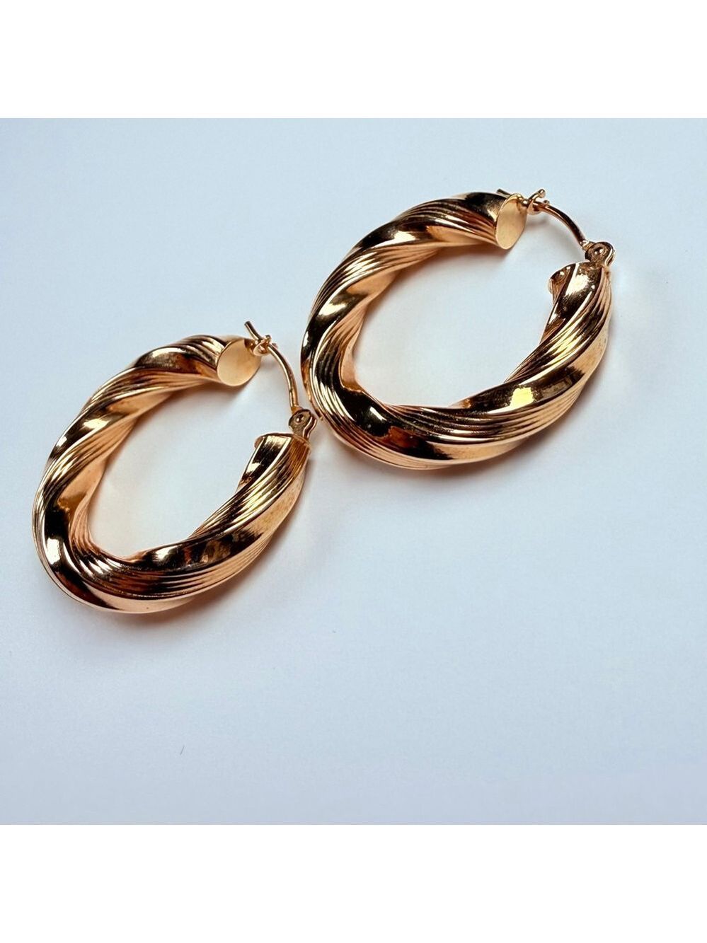 14K Solid Yellow Gold Jacmel Mauritius 24MM Twist Textured Hoop Earrings JCM - Picture 4 of 8